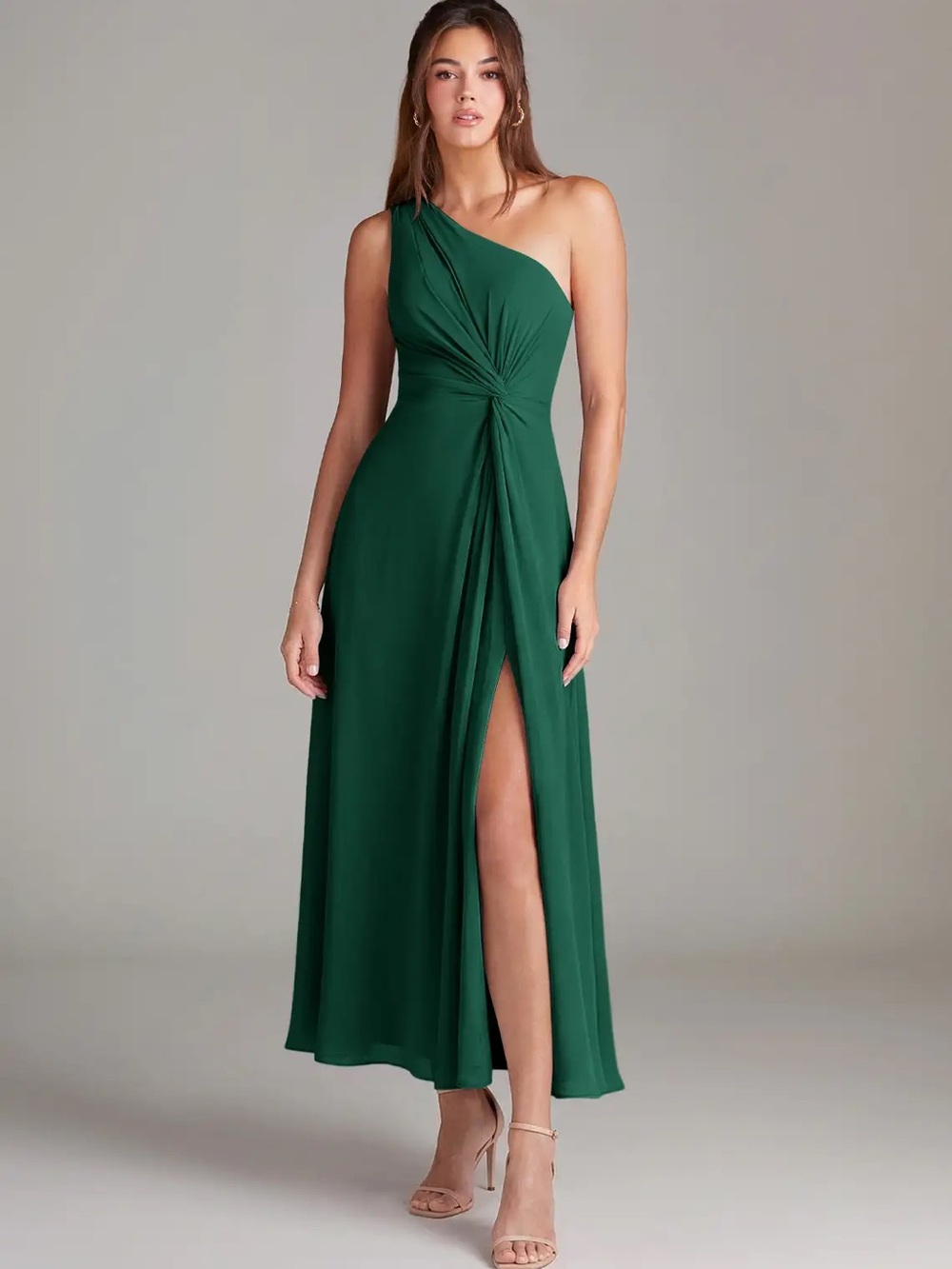 Azazie Emerald A-line One-Shoulder Chiffon Twist Front Evening Dress